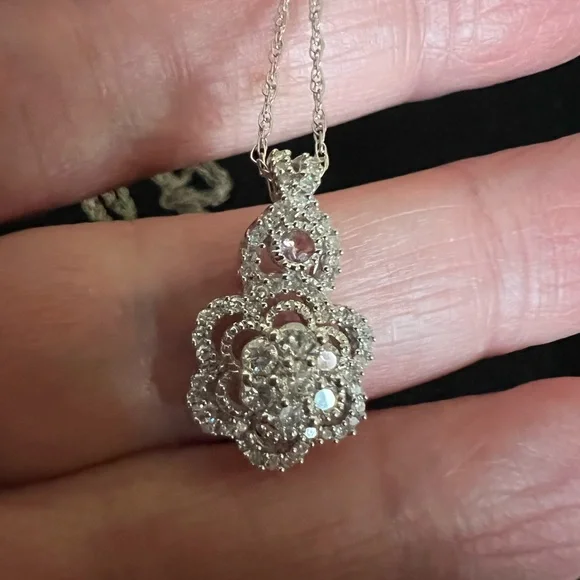 Alwand Vahan 14k Solid White Gold Natural Diamond with Pink Sapphire Pendant-JCP - Picture 1 of 10